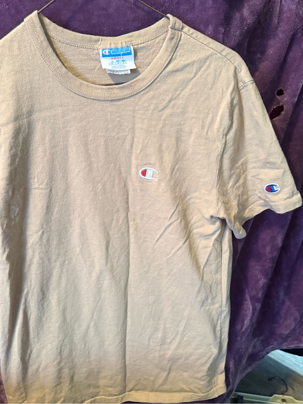 Champion Short Sleeve Logo Tee in Light Beige